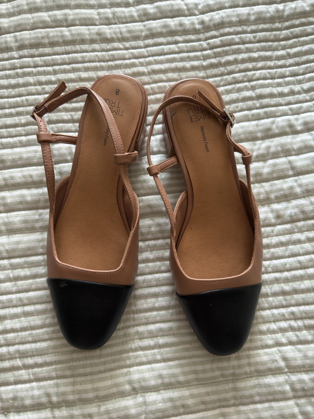 Time and Tru Two-Tone Tan and Black Slingback Flats